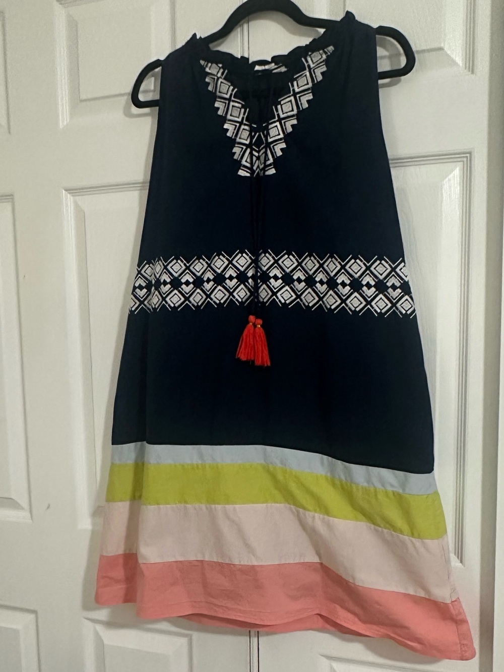 THML Navy A-Line Skirt with Pink, Lime and White Stripes